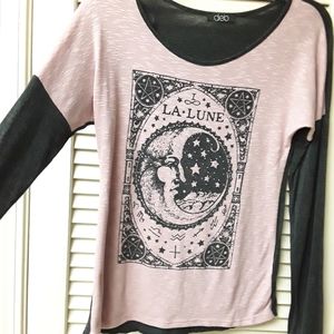 Moon Crescent Boho Mauve Raglan Grey Goth Top Deb